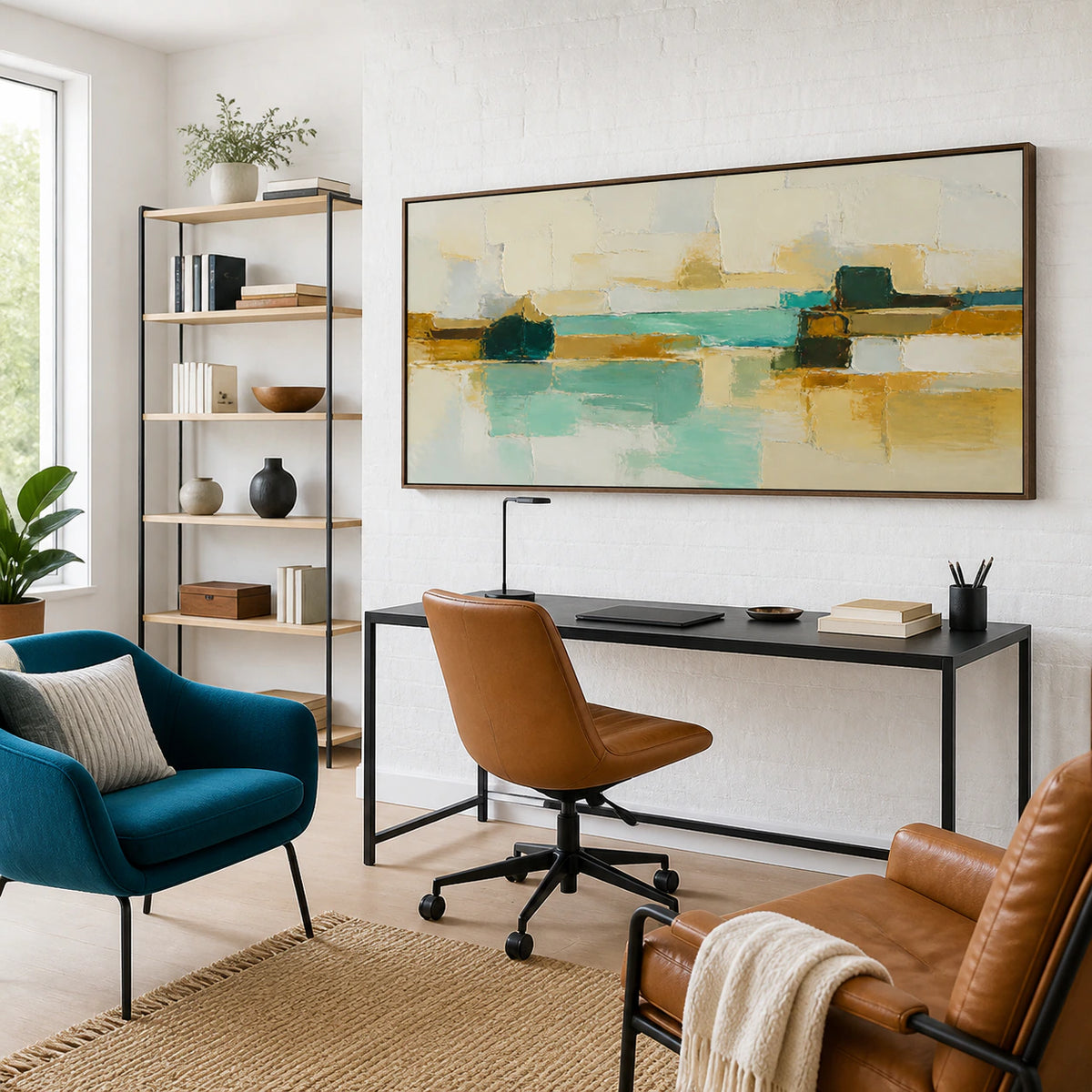 Lagoon-Masonry in an airy reading and home office space with natural daylight.