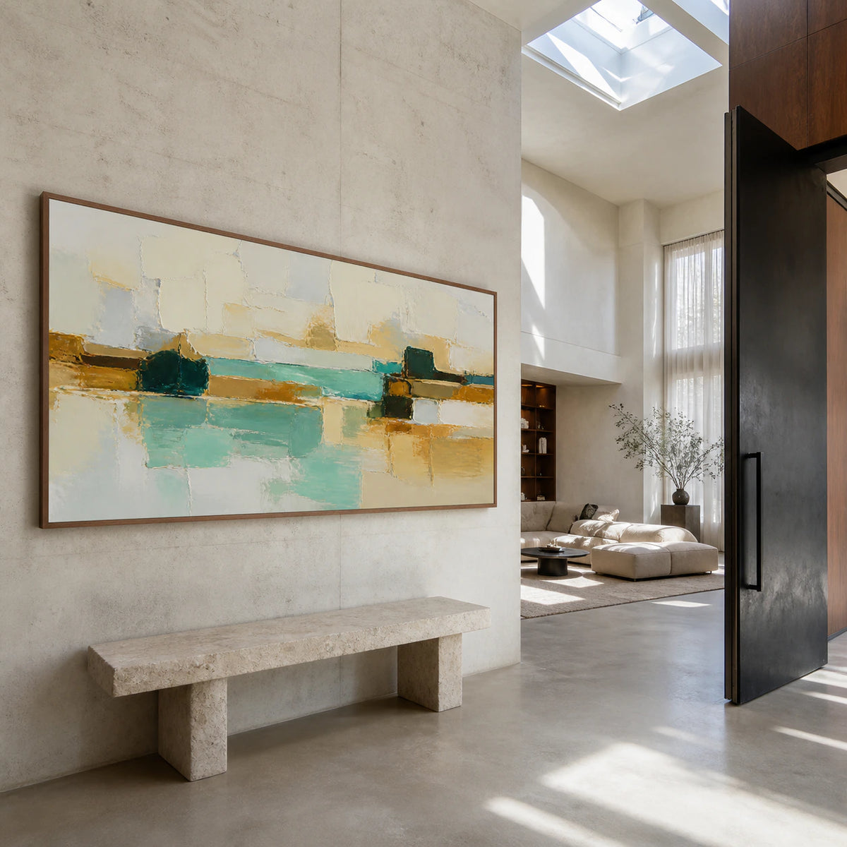 Lagoon-Masonry presented at gallery scale in a spacious architectural foyer.