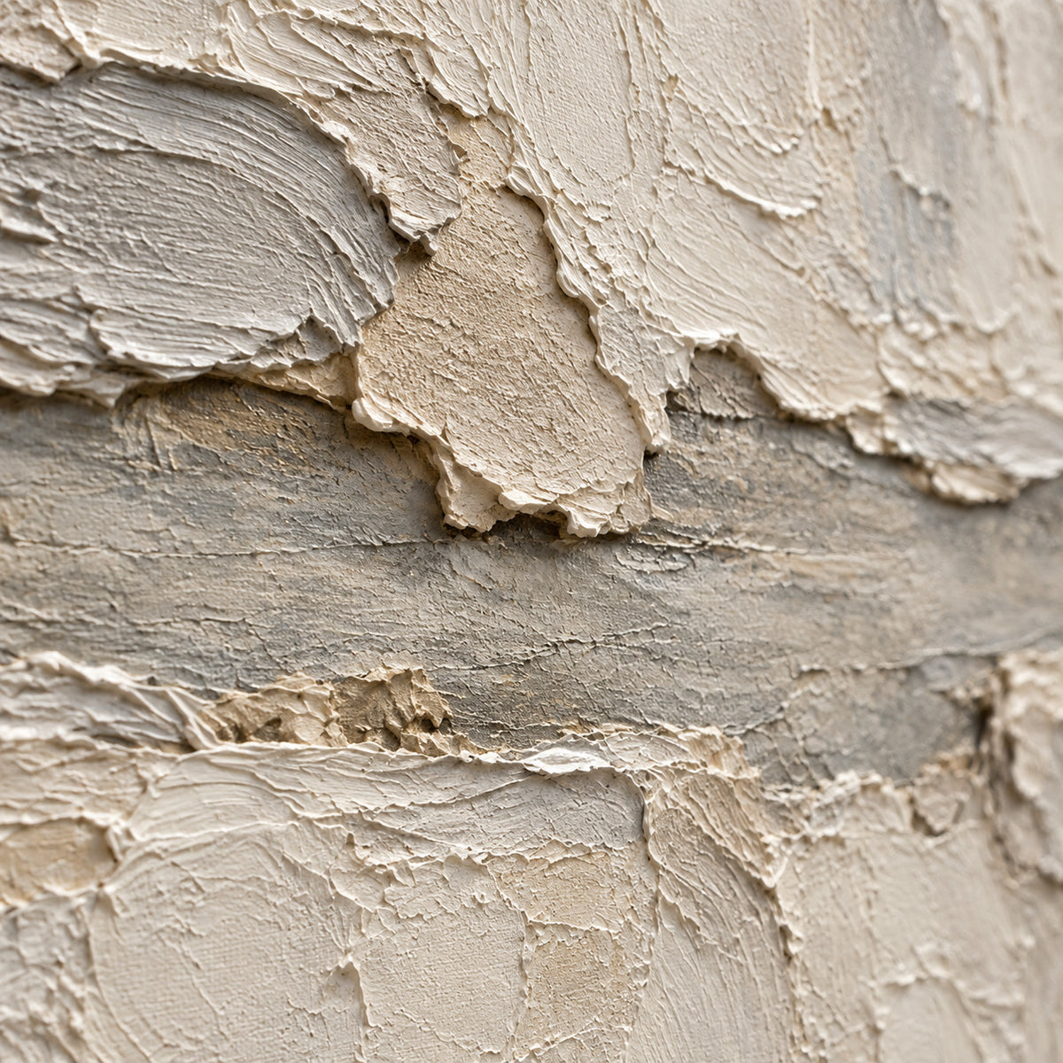 Limestone-Drift oil painting brushwork and impasto detail photographed from an oblique side angle