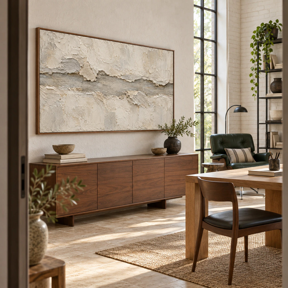 Limestone-Drift in an airy reading and home office space.
