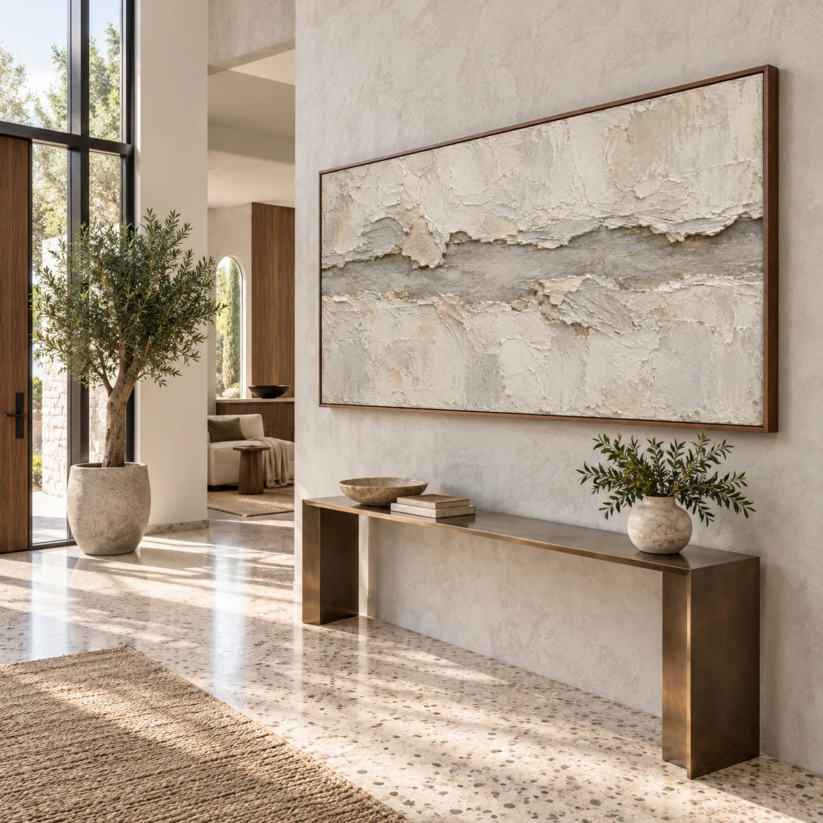 Limestone-Drift at gallery scale in an open contemporary foyer.