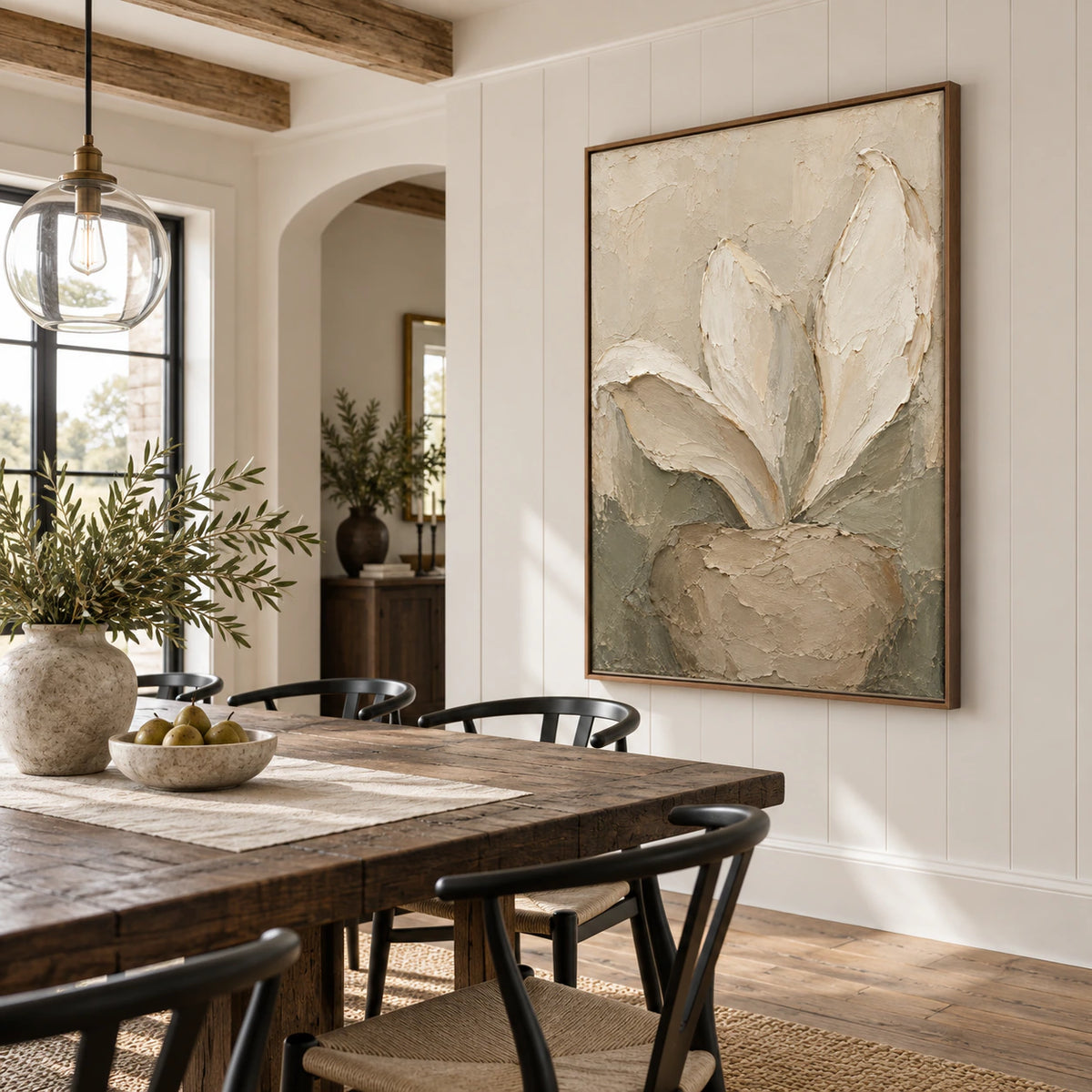 Linen-Anther as the focal point of a refined daylight dining room.