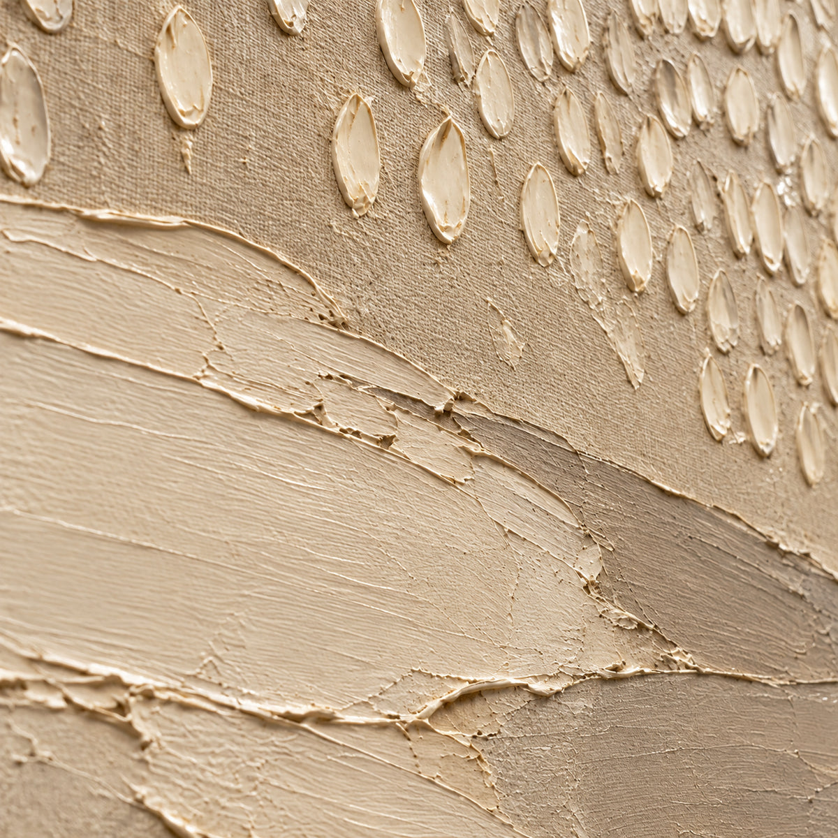 Linen-Drift oil painting brushwork and impasto detail photographed from an oblique side angle