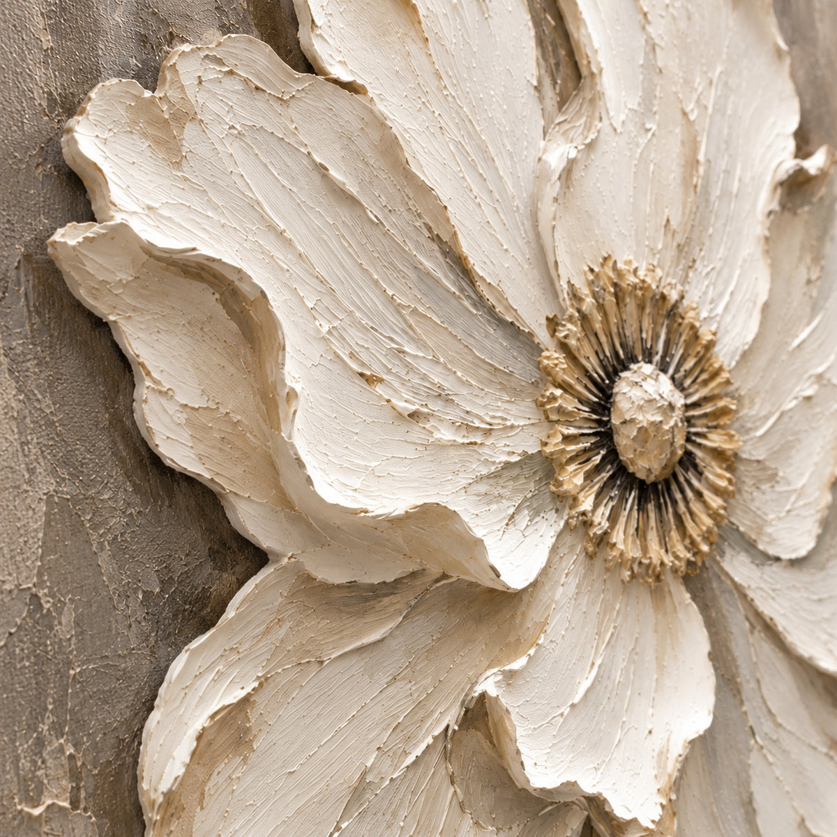 Linen-Opulence oil painting brushwork and impasto detail photographed from an oblique side angle