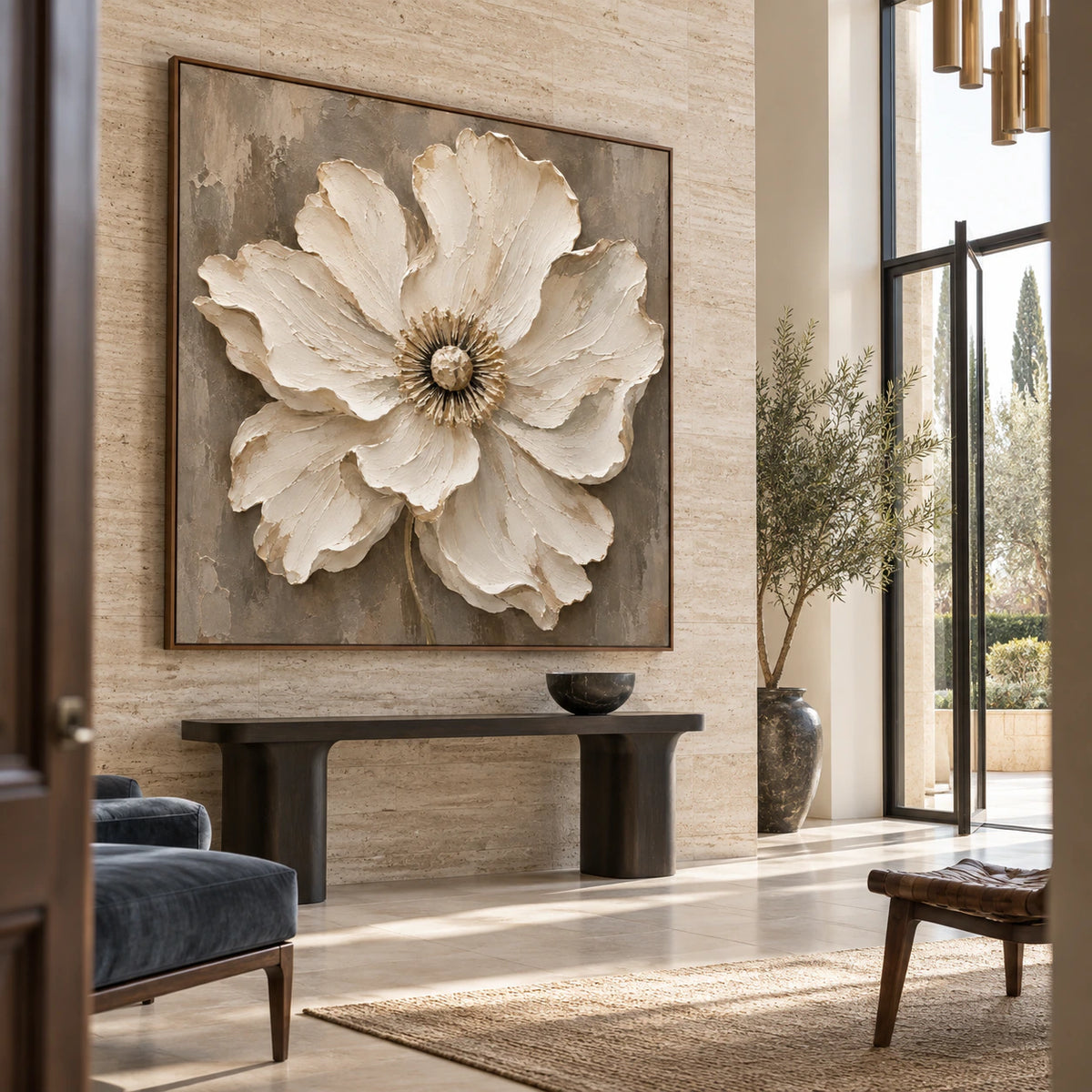 Linen-Opulence displayed at large scale in a gallery-scale foyer.