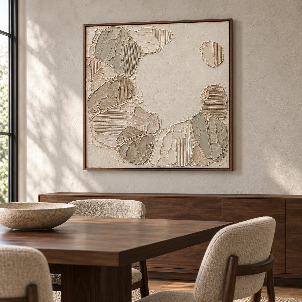 Linen-Relic | Ivory & Taupe Textured Oil Painting – spazioil