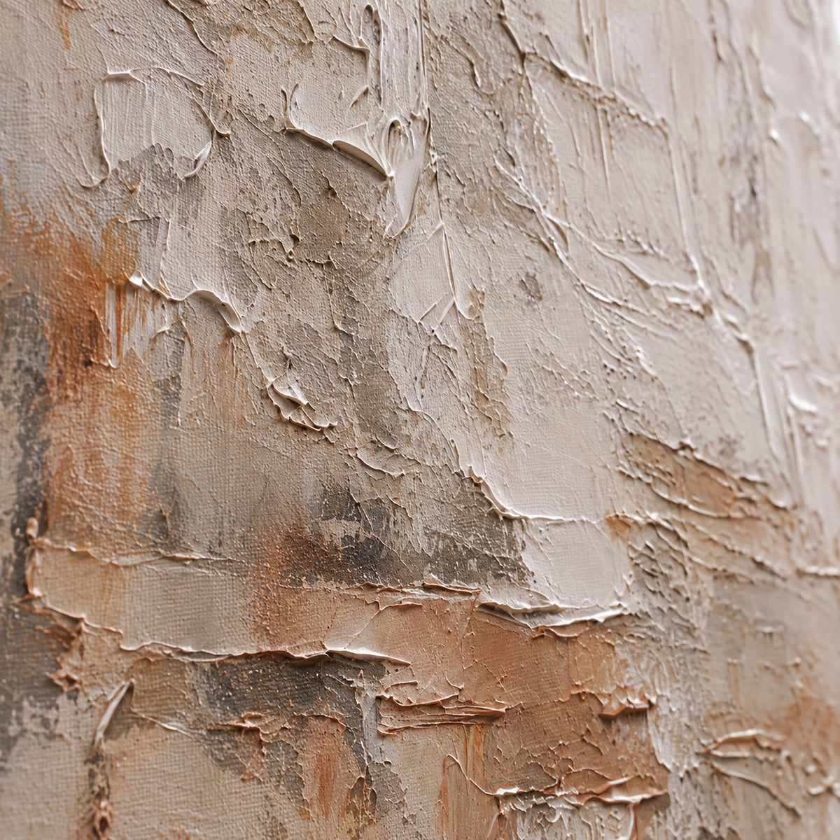 Linen-Relief oil painting brushwork and impasto detail photographed from an oblique side angle