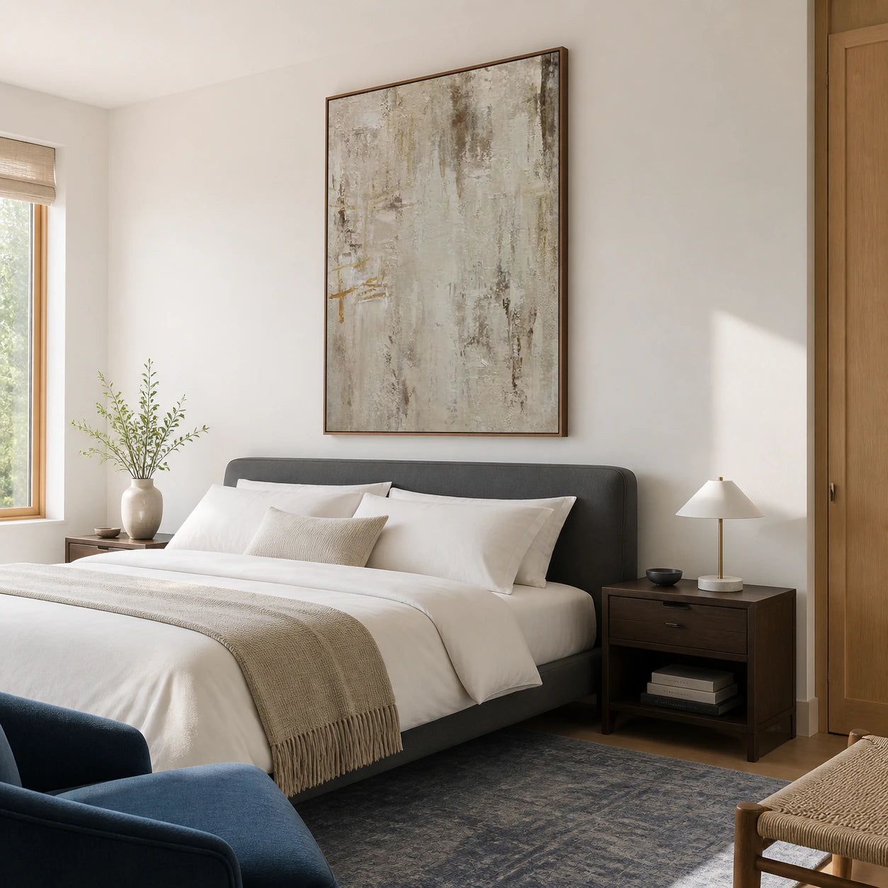 Linen-Trace painting in a quiet bedroom with soft natural light.