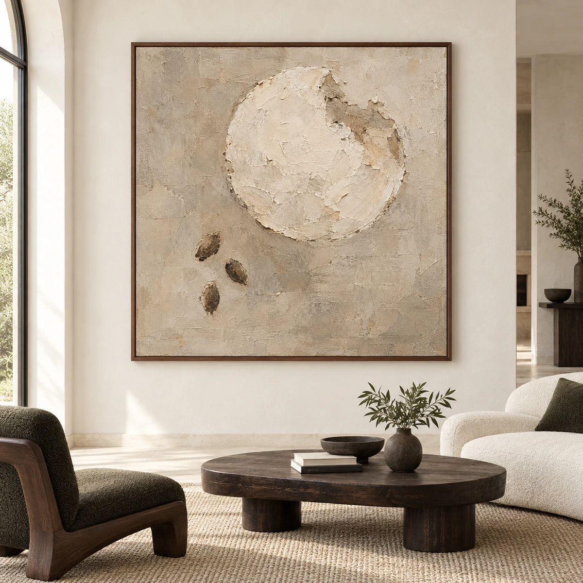 Lunar-Relief displayed large and straight-on in a spacious contemporary interior.