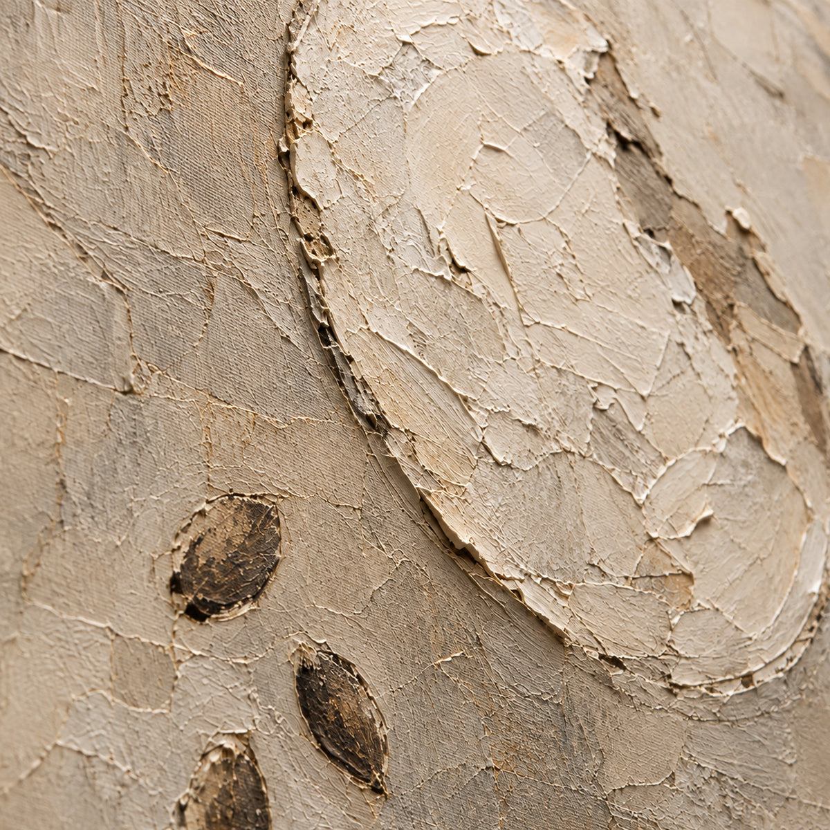 Lunar-Relief oil painting brushwork and impasto detail photographed from an oblique side angle