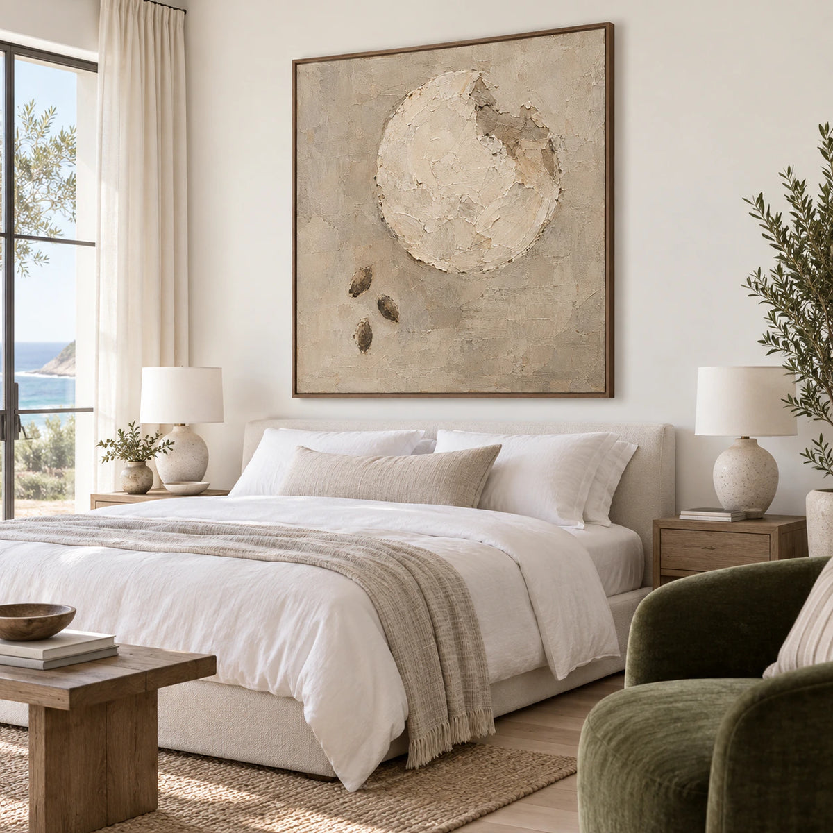 Lunar-Relief above a quiet bedroom setting in soft natural light.