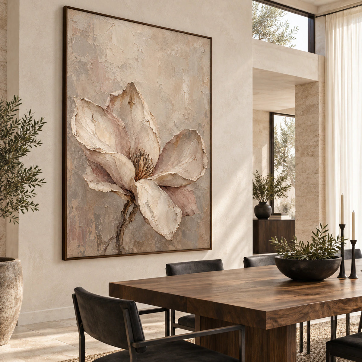 Magnolia-Relief displayed prominently in a refined daylight dining room.