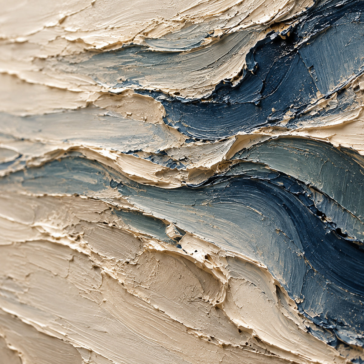Marine-Fold oil painting brushwork and impasto detail photographed from an oblique side angle