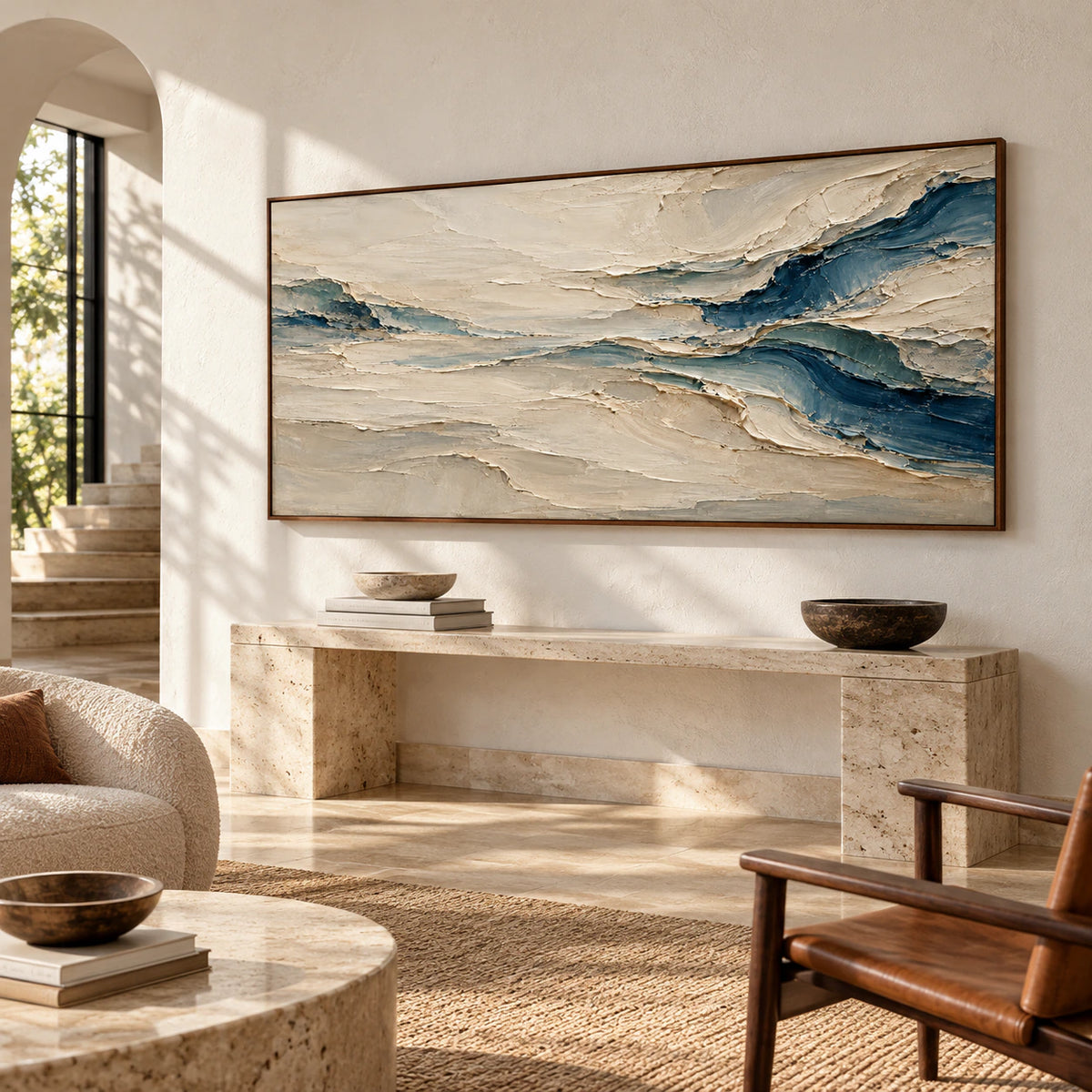 Marine-Fold displayed at gallery scale in a bright, spacious foyer.