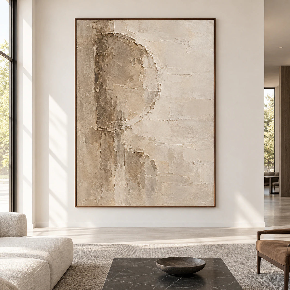 Large vertical Marl-Aperture painting on a pale wall in a spacious contemporary gallery, viewed straight-on in bright natural daylight.