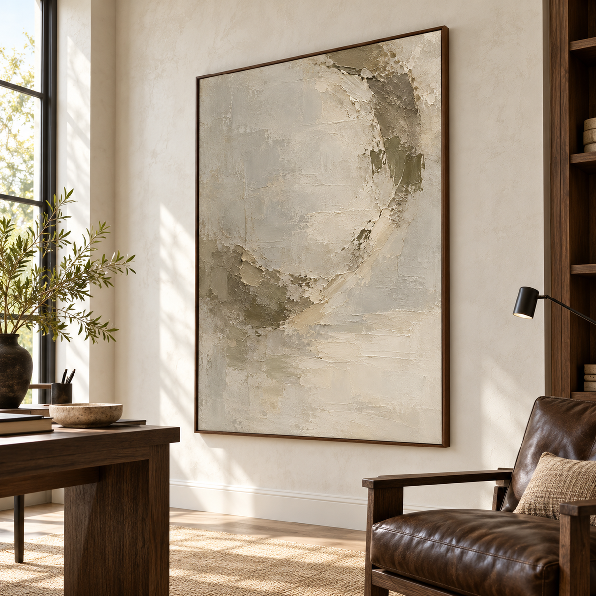 Marl Halo displayed in an airy home office beside a desk and reading chair, viewed from a slight right angle.