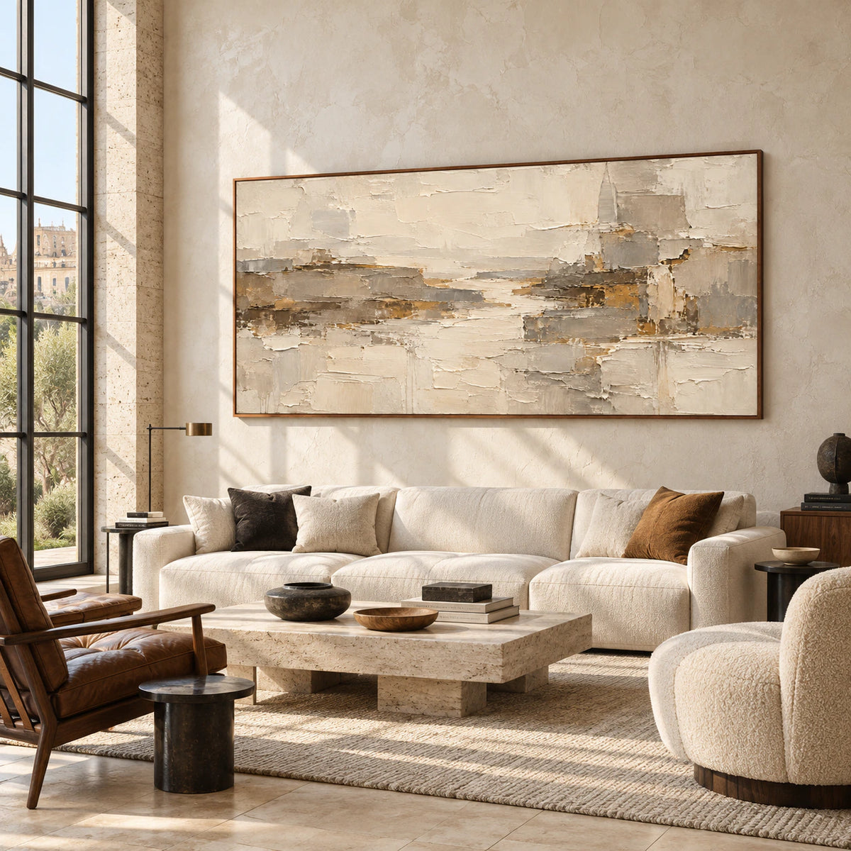 Marl-Ledger commands the wall of an expansive loft interior with steel-framed windows, restrained furnishings and daylight.
