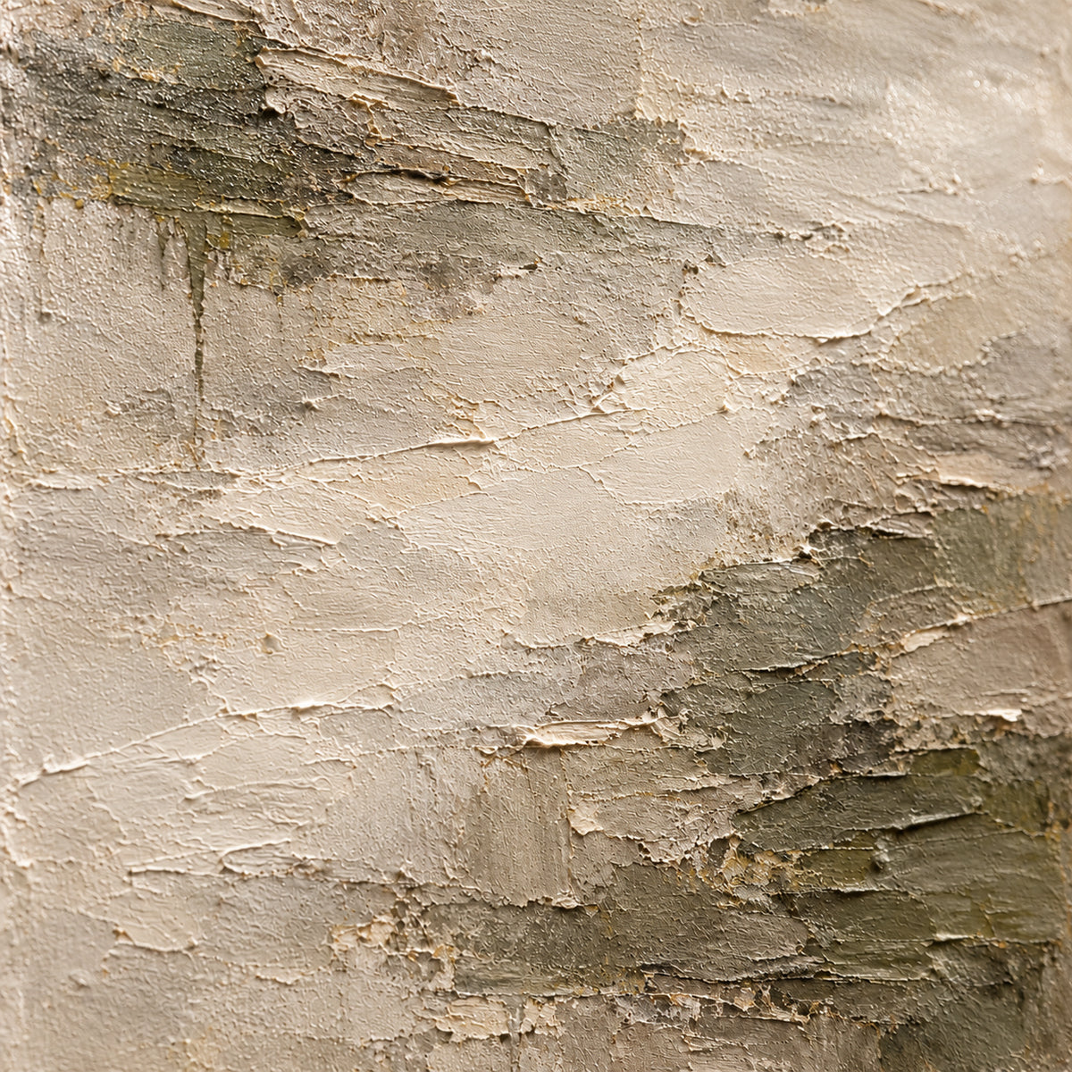Mineral-Fold oil painting brushwork and impasto detail photographed from an oblique side angle