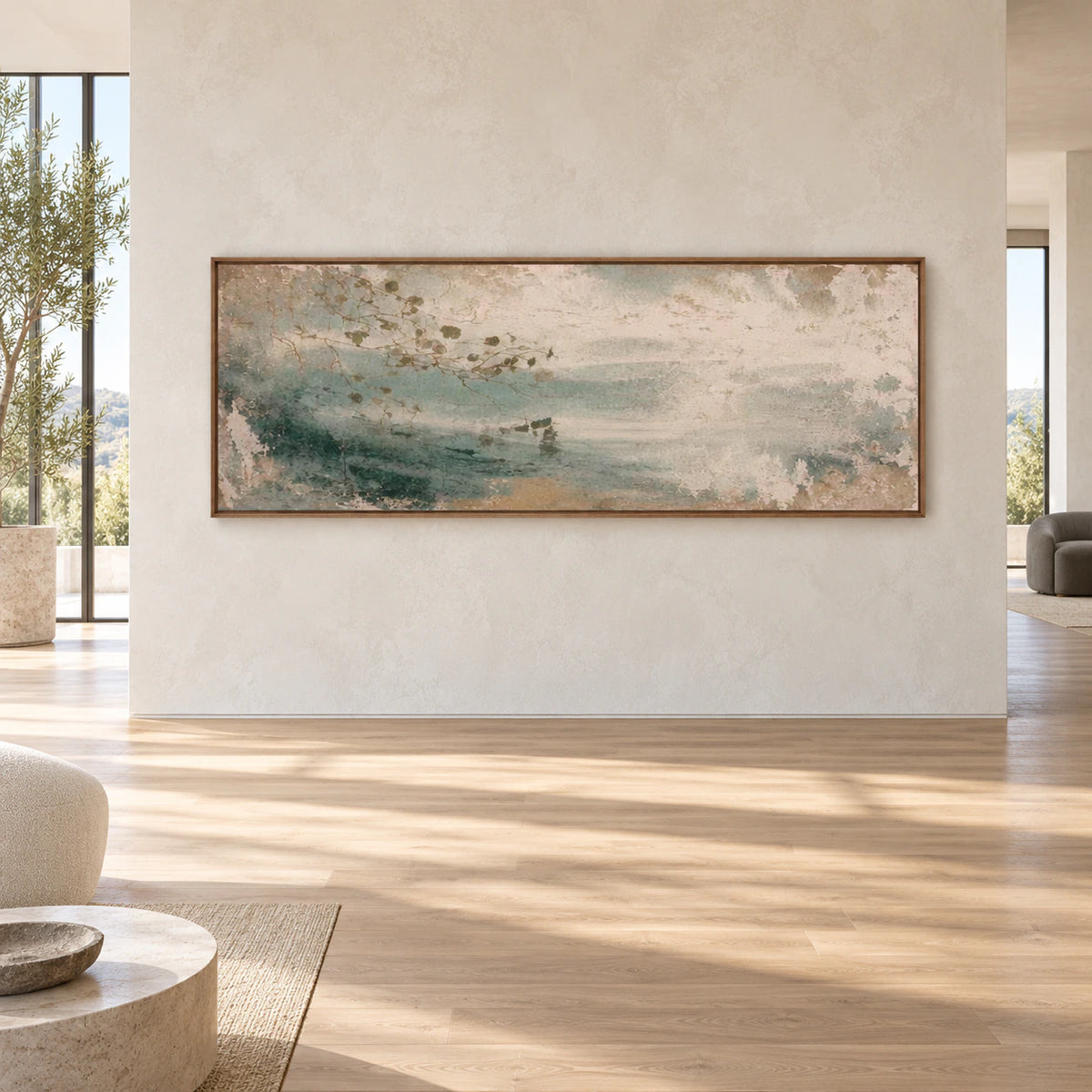Mist-Drift displayed at large scale on a gallery wall in a bright spacious interior.