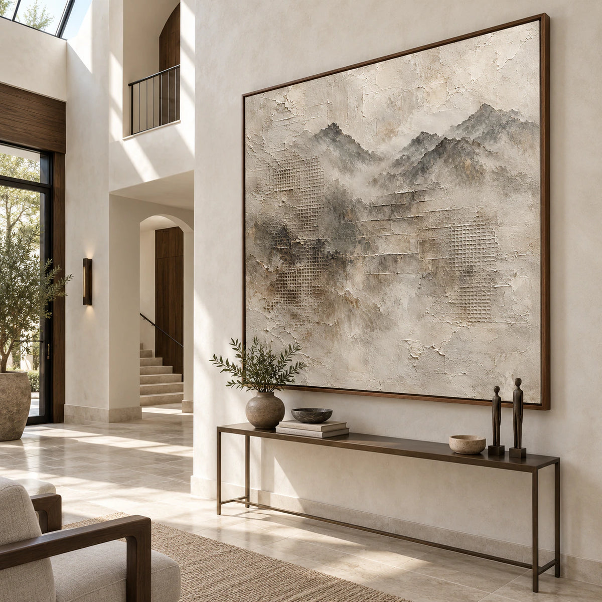 Mist-Relief at gallery scale in a bright architectural foyer.