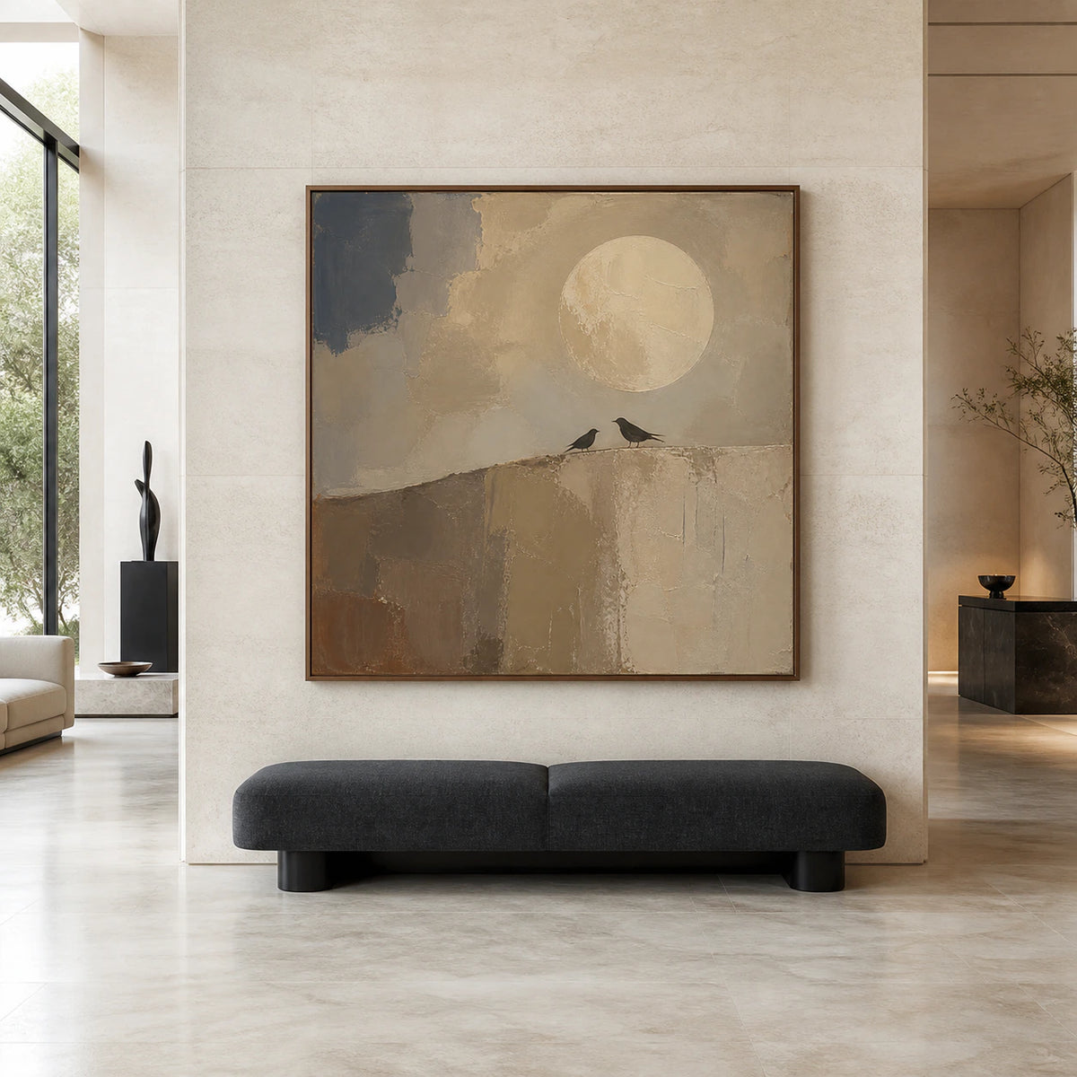 Moon-Perch displayed at large scale in a bright architectural living space.