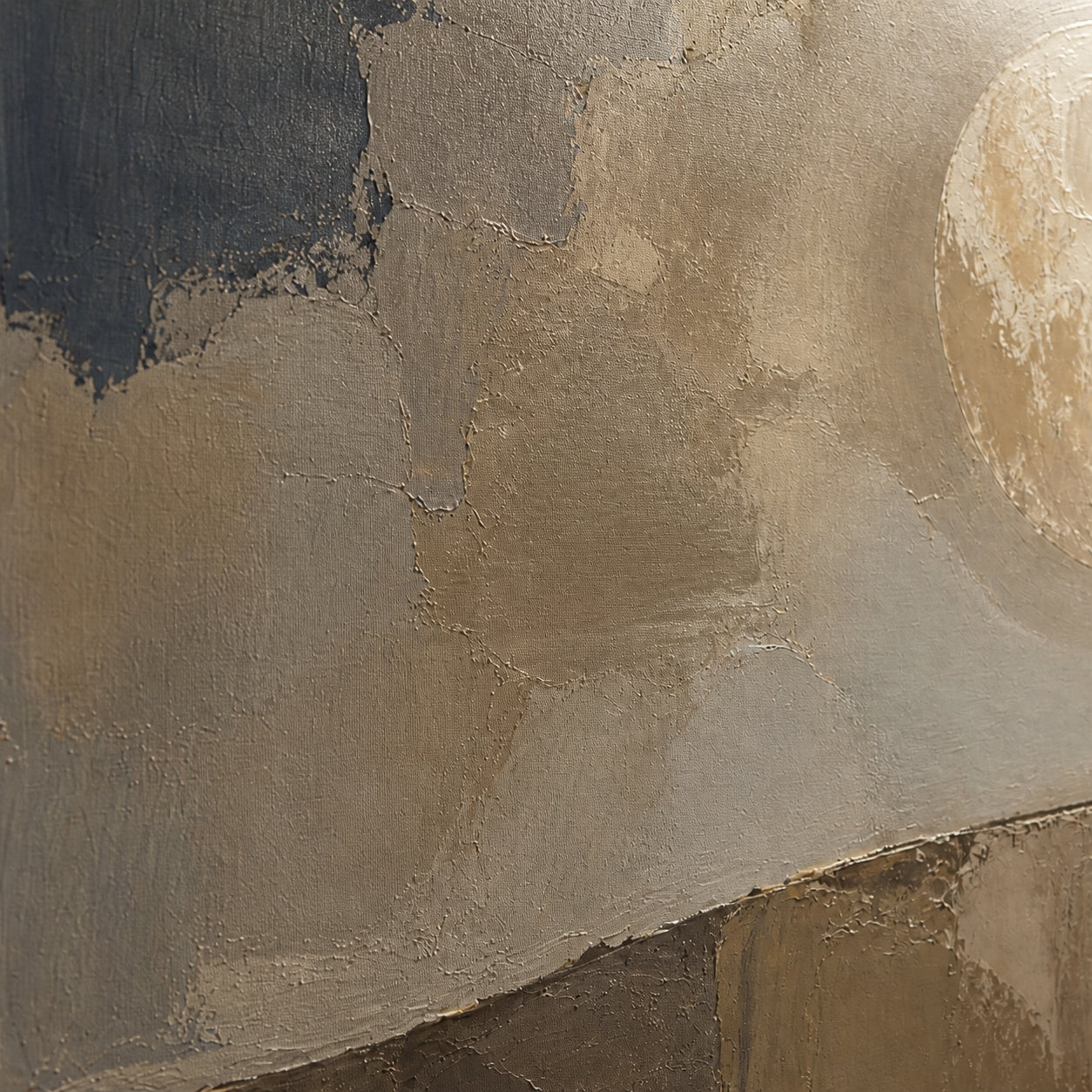 Moon-Perch oil painting brushwork and impasto detail photographed from an oblique side angle