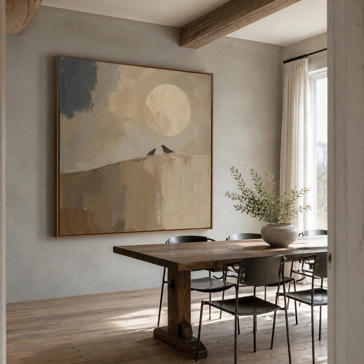 Moon-Perch as the focal artwork in a refined dining room.