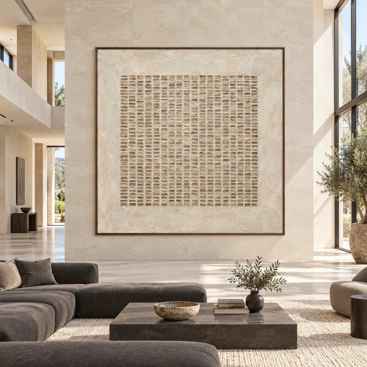 Mortar-Register displayed at large scale, straight-on in a bright open architectural living space.