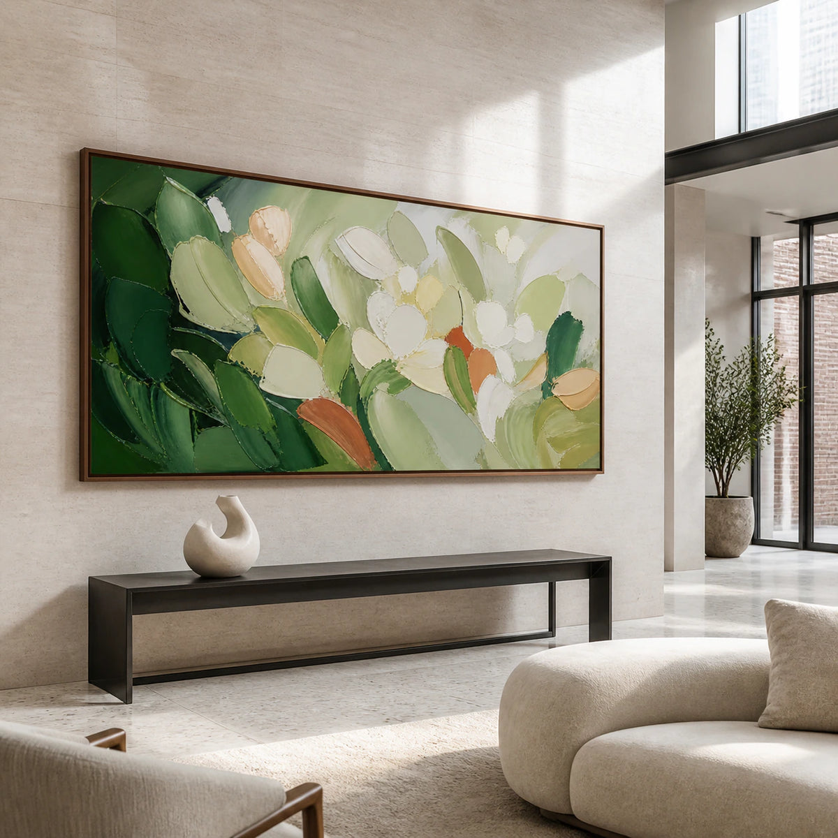 Moss-Canopy presented at gallery scale in a bright architectural foyer.