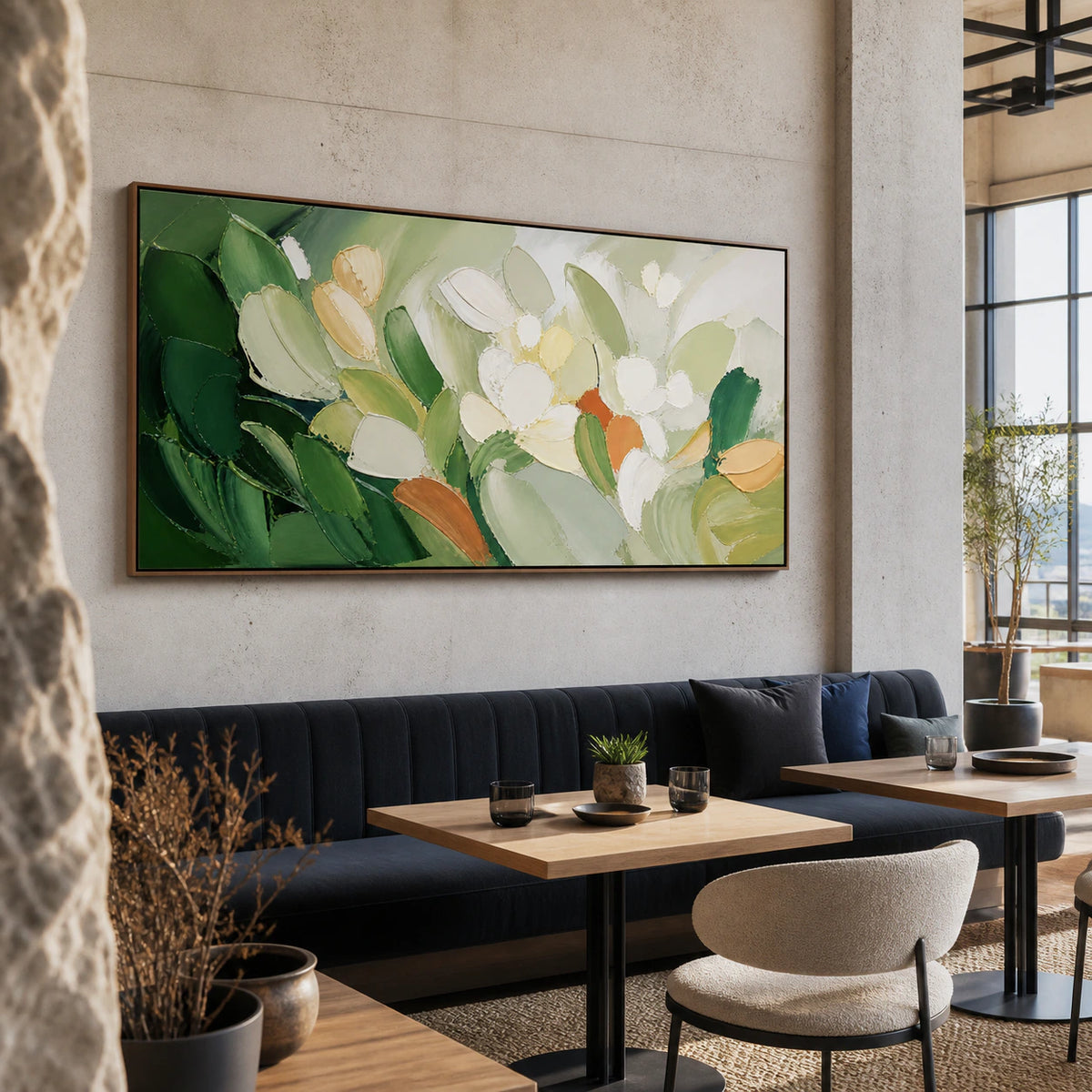 Moss-Canopy as a large statement artwork in an open hospitality loft interior.