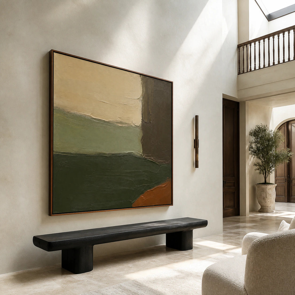 Moss-Ember presented at gallery scale in a sculptural daylight foyer.