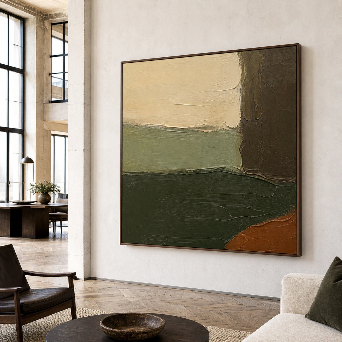 Moss-Ember as a prominent focal point in an expansive loft hospitality interior.