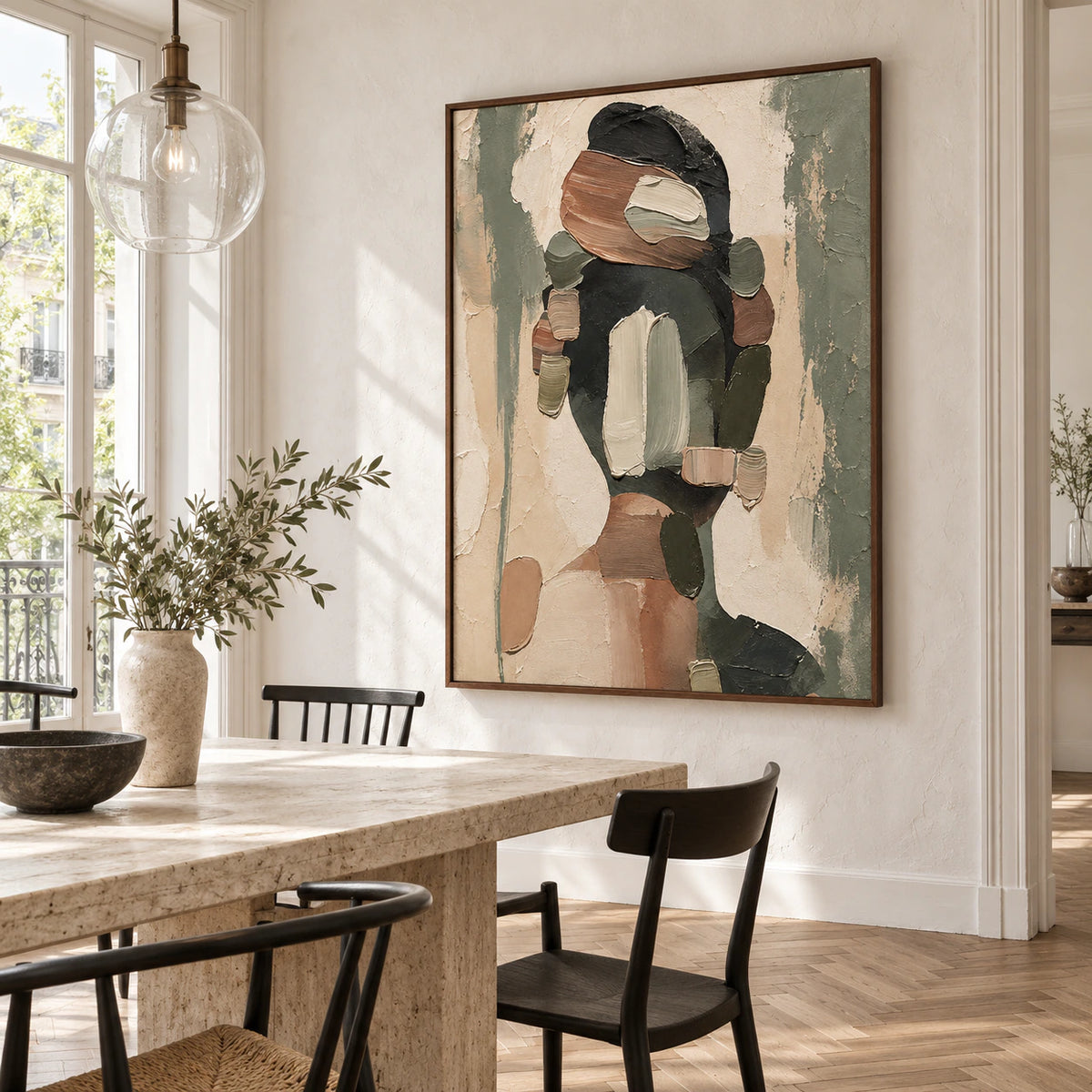 Moss-Relief displayed prominently in a refined daylight dining room.