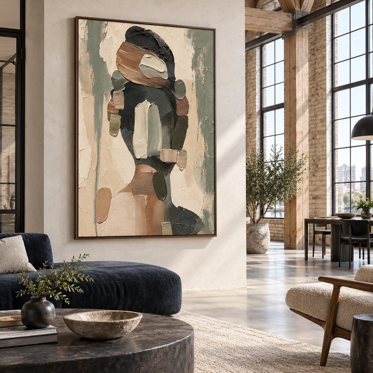 Moss-Relief as a large focal point in an expansive loft hospitality interior.