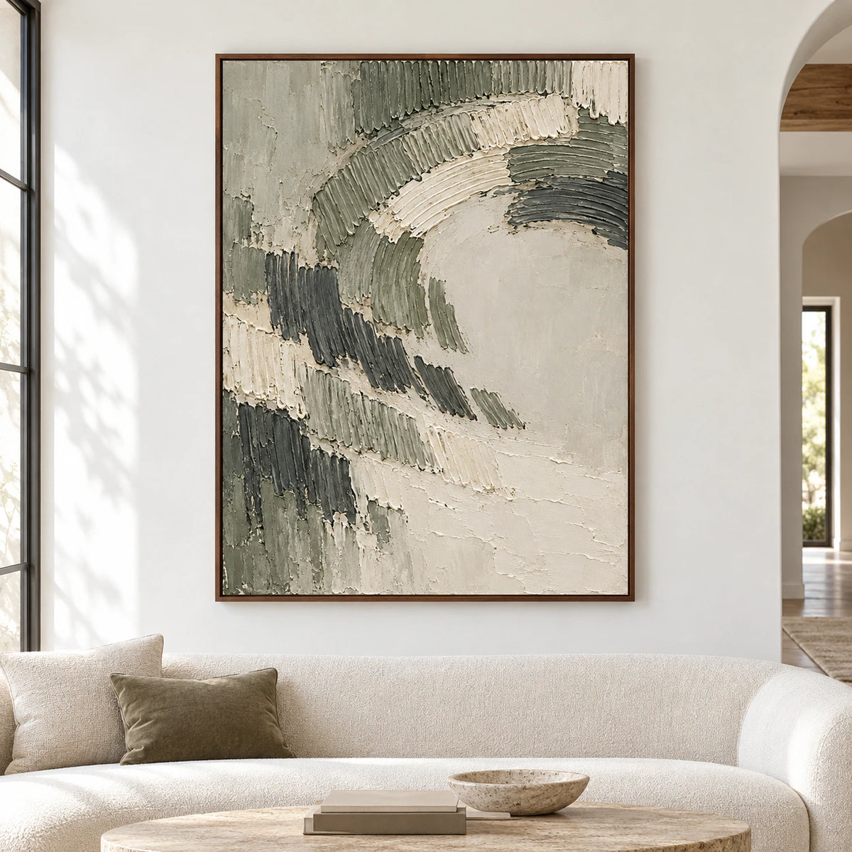 Mossen-Arc displayed prominently in a large, bright architectural room, viewed straight-on in natural daylight.