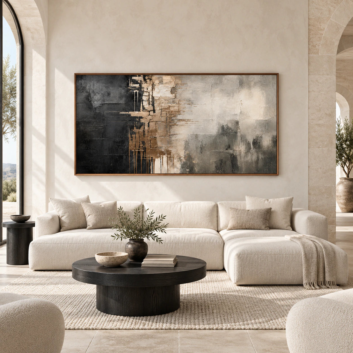 Obsidian-Plaster displayed at large scale in a bright architectural living space.