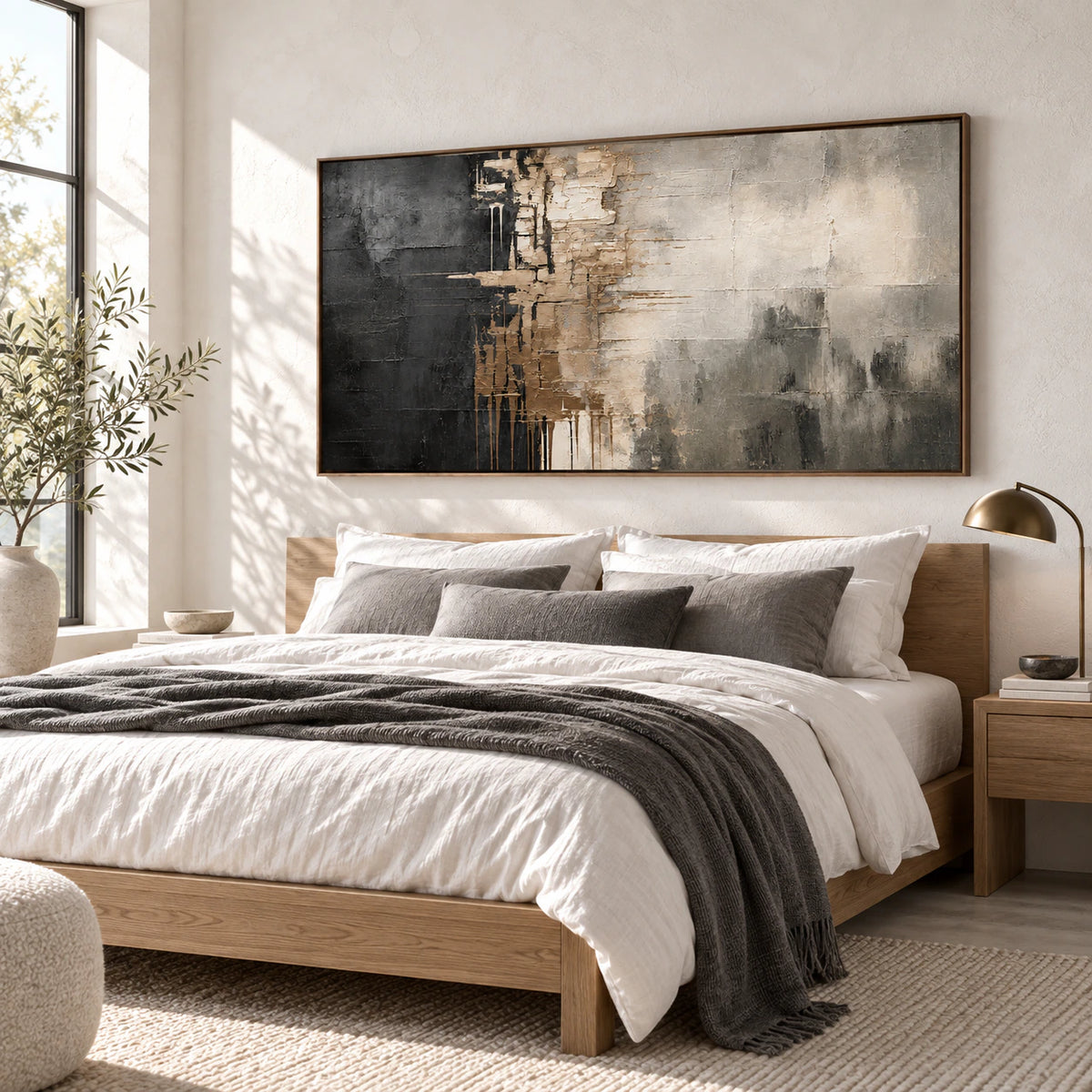 Obsidian-Plaster above a quiet bedroom setting.