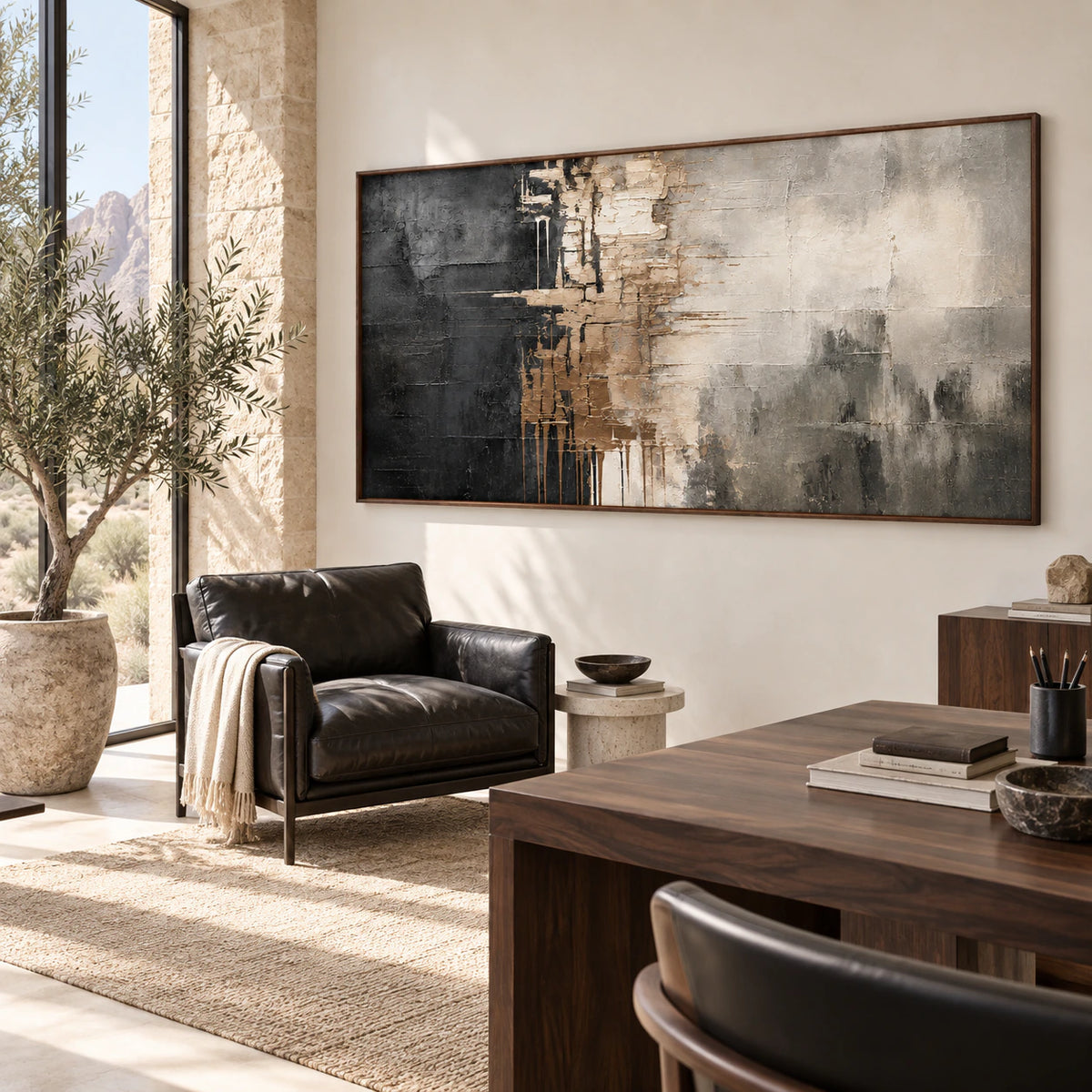 Obsidian-Plaster in an airy reading and home office space.