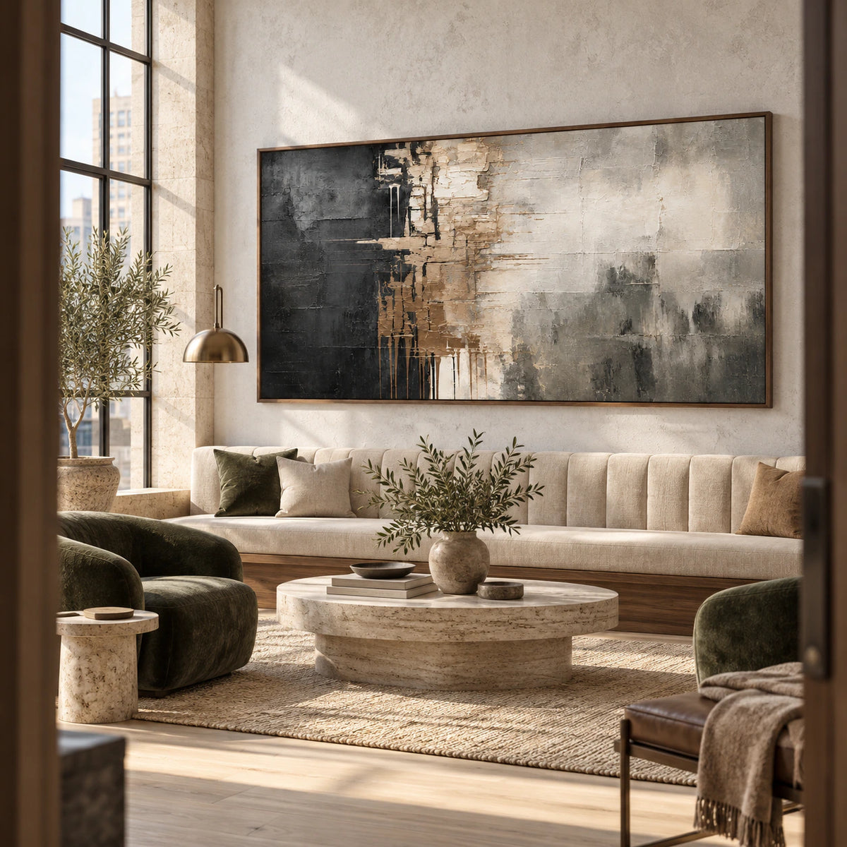 Obsidian-Plaster featured in an expansive loft hospitality interior.