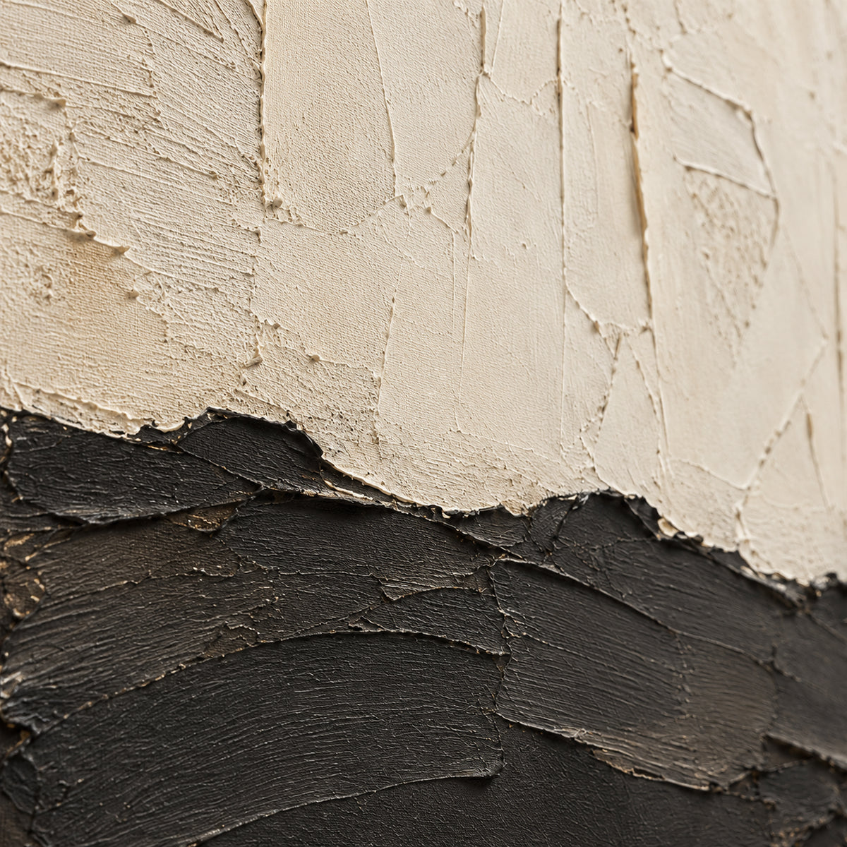 Obsidian-Quiet oil painting brushwork and impasto detail photographed from an oblique side angle