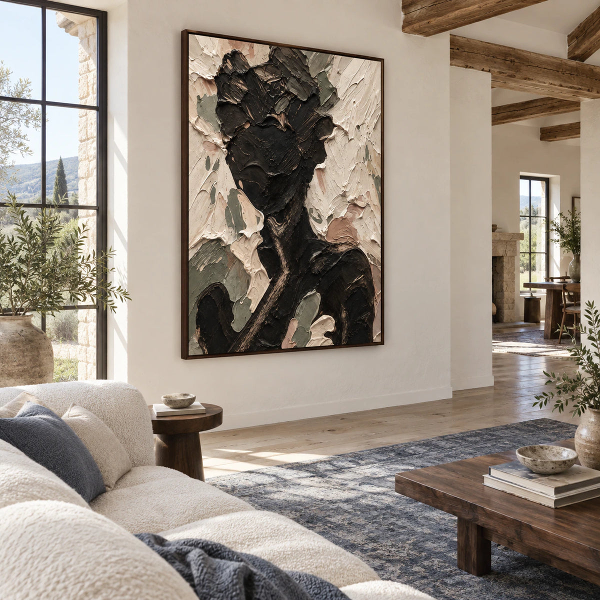 Obsidian-Reverie as the focal artwork in a bright contemporary living room.