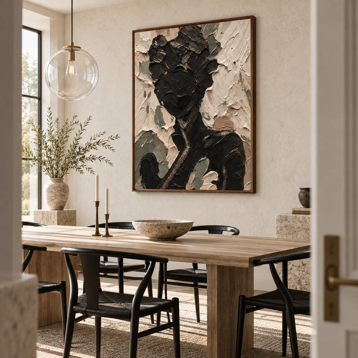 Obsidian-Reverie above a refined dining setting in natural daylight.