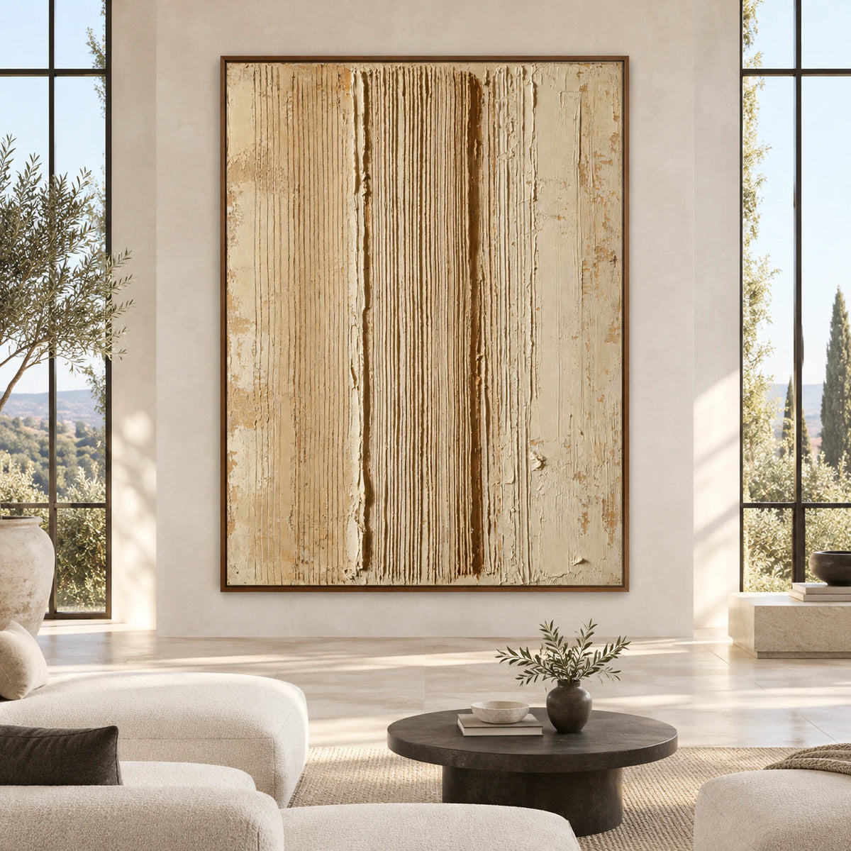 Ocher-Channel displayed large and straight-on in a bright, spacious architectural living room.