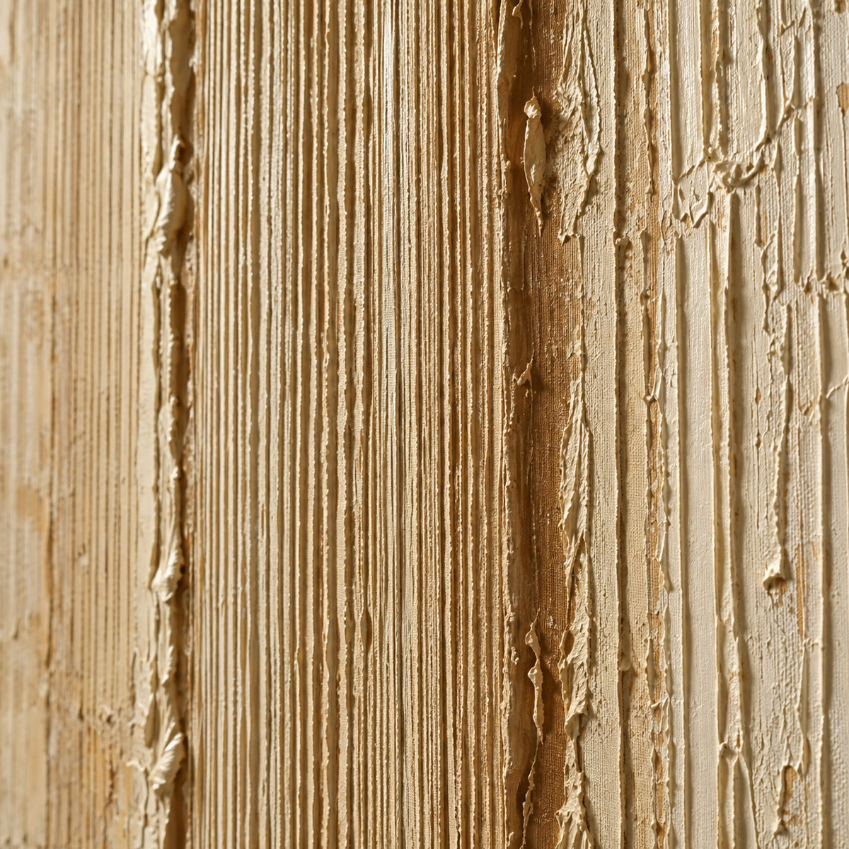 Ocher-Channel oil painting brushwork and impasto detail photographed from an oblique side angle