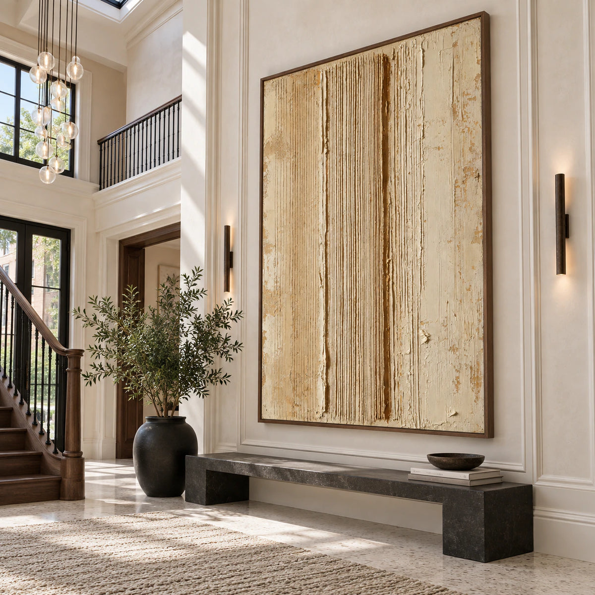 Ocher-Channel presented at gallery scale in a sunlit architectural foyer.