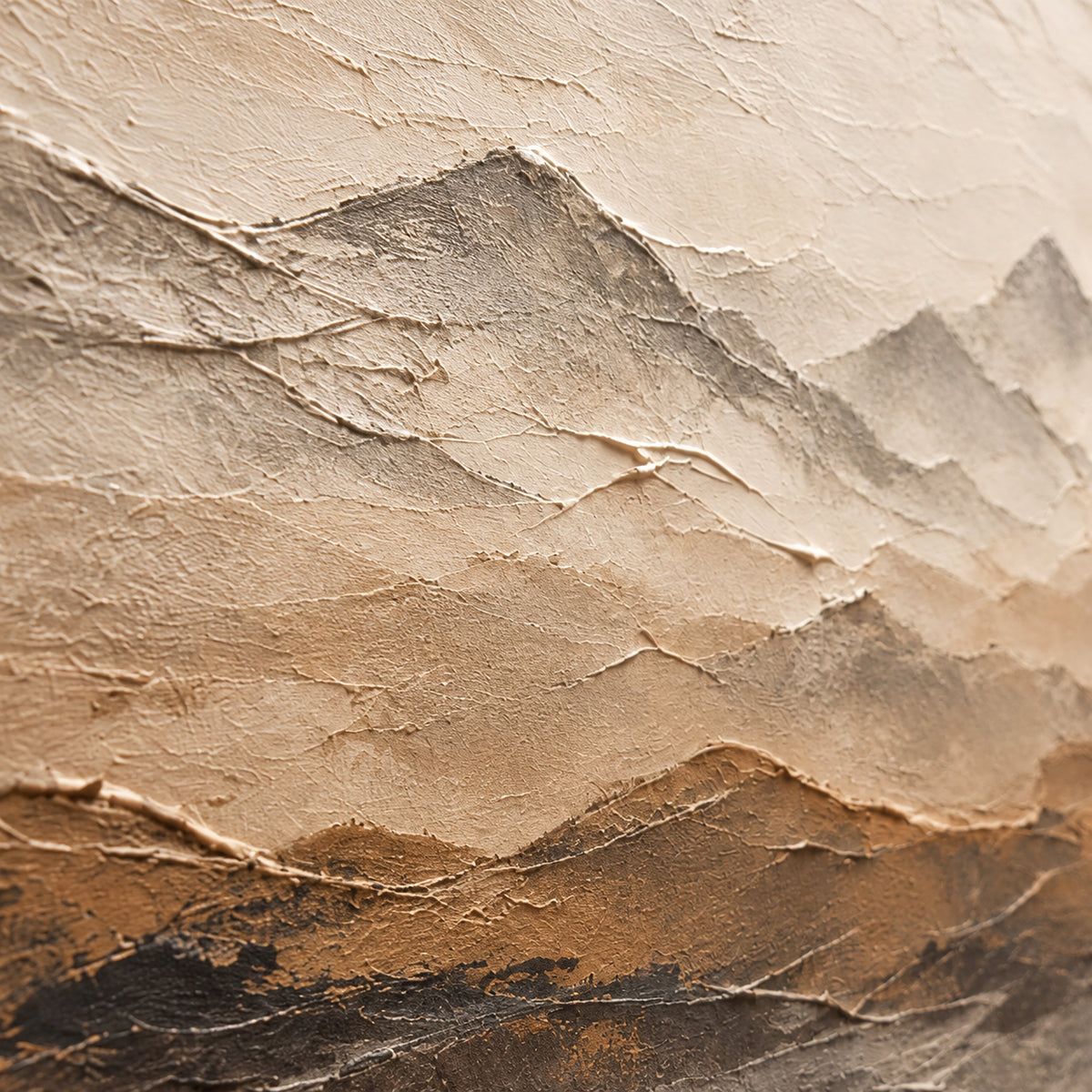 Ochre-Altitude oil painting brushwork and impasto detail photographed from an oblique side angle