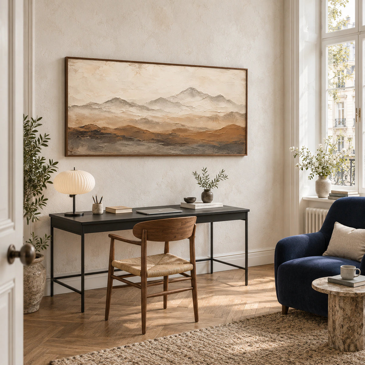 Ochre-Altitude in an airy home office with a reading chair and daylight.