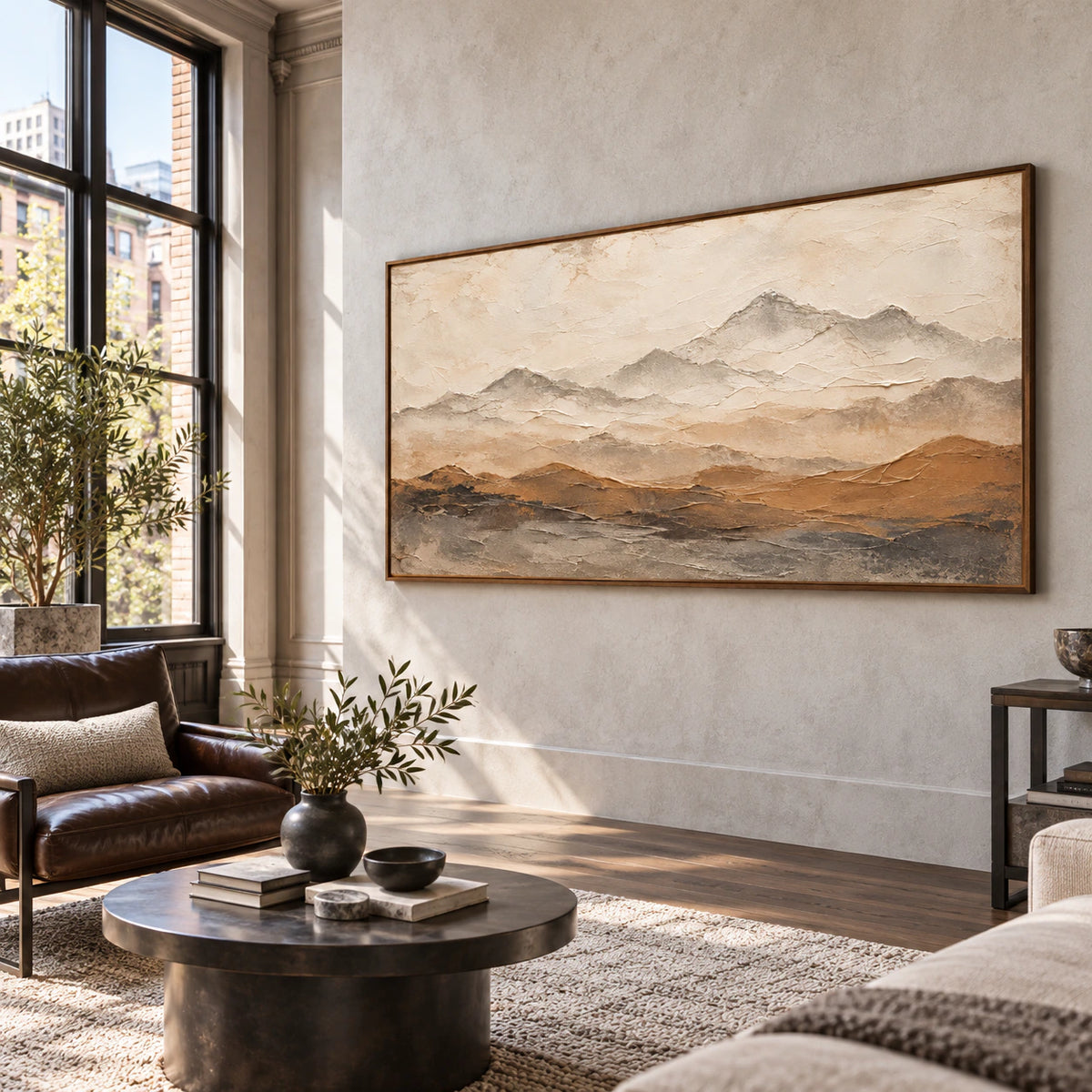 Ochre-Altitude as a large focal point in an open, daylight-filled hospitality loft.