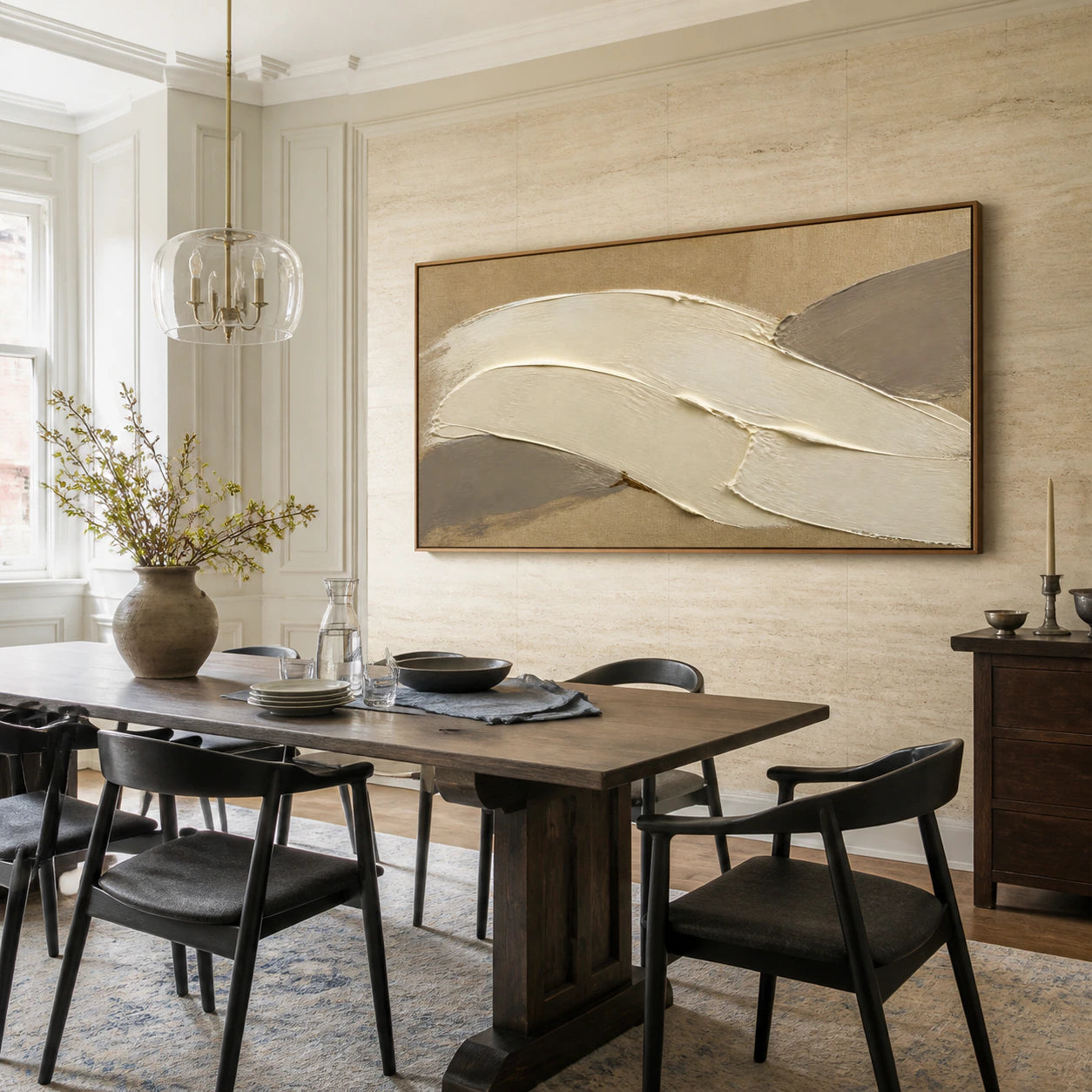 Ochre-Arc displayed above a refined dining setting in natural daylight.