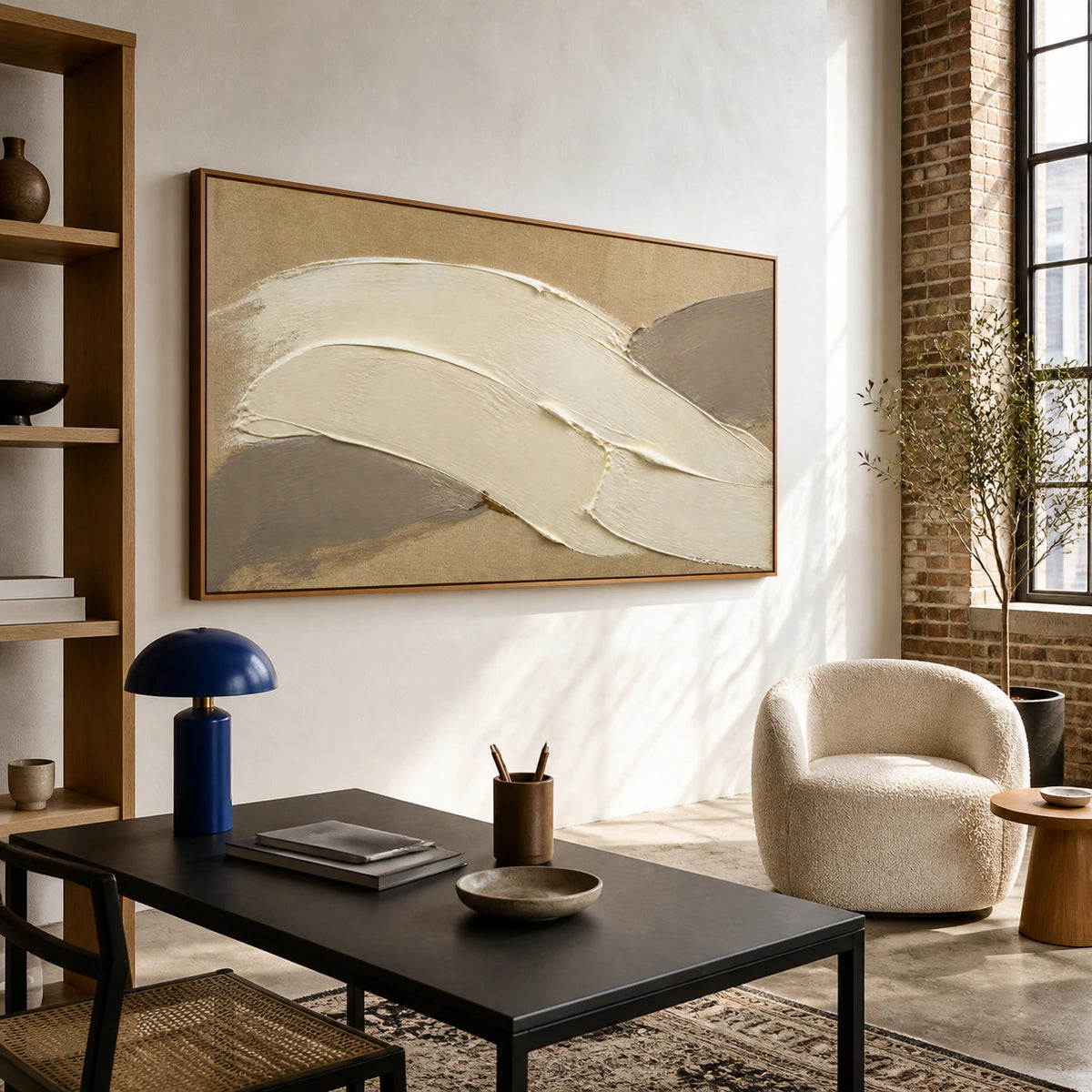 Ochre-Arc featured in an airy home office reading space.